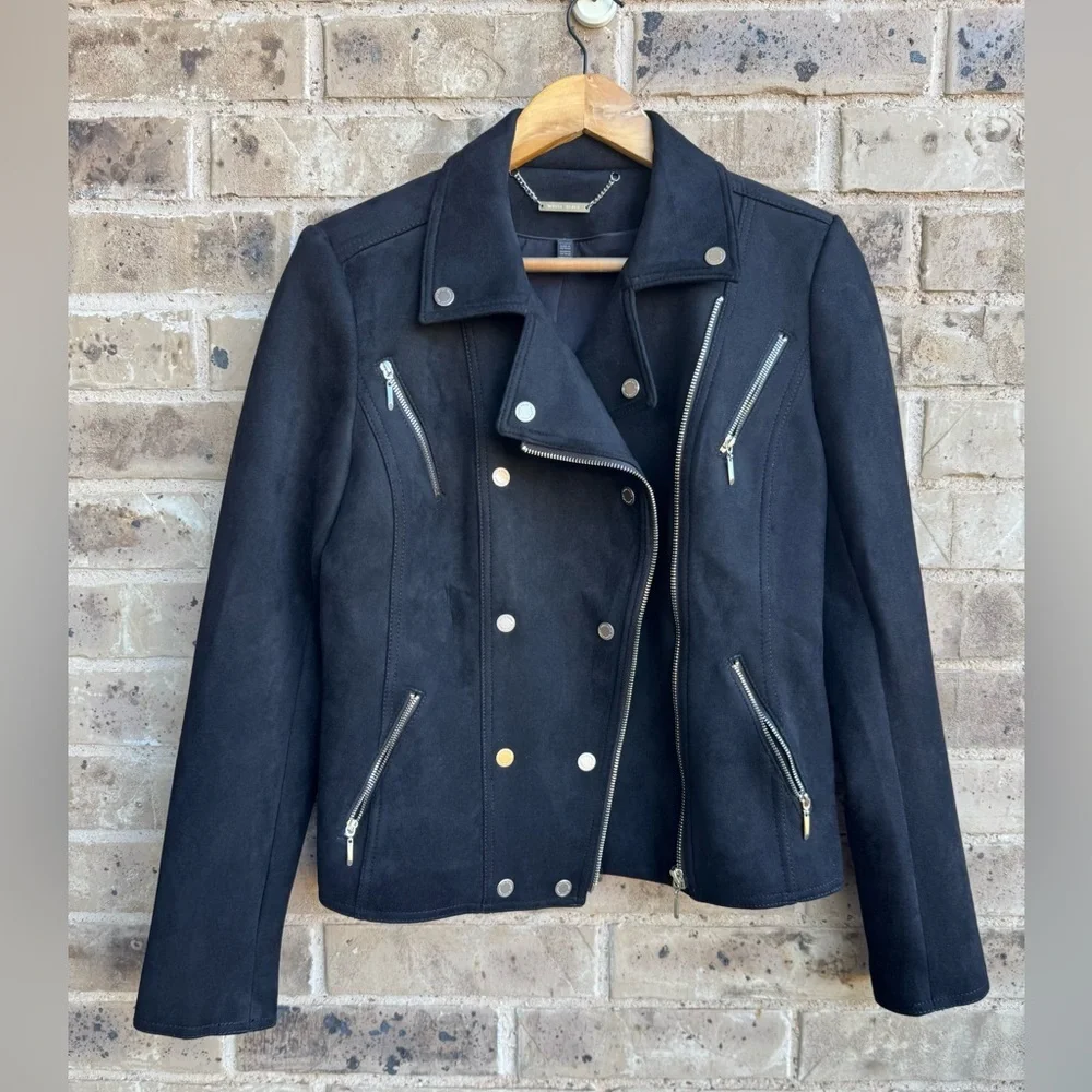 White House Black Market Women's Black Double-Breasted Jacket Size 8